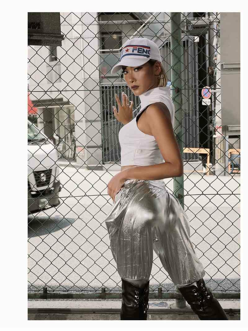 短丈お腹見せハイネックショート丈タンクトップ ダンス衣装【bombshell