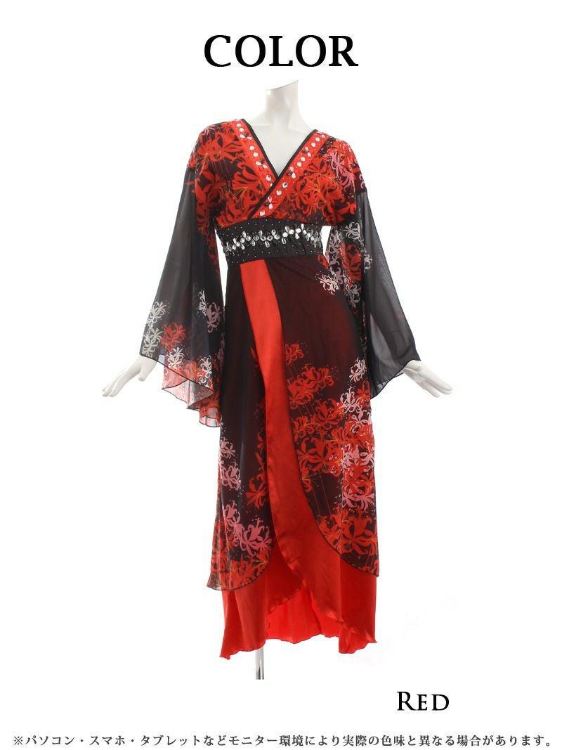 妖艶彼岸花柄シフォングラデ花魁風着物衣装【ダンス衣装通販bombshell/ボムシェル】
