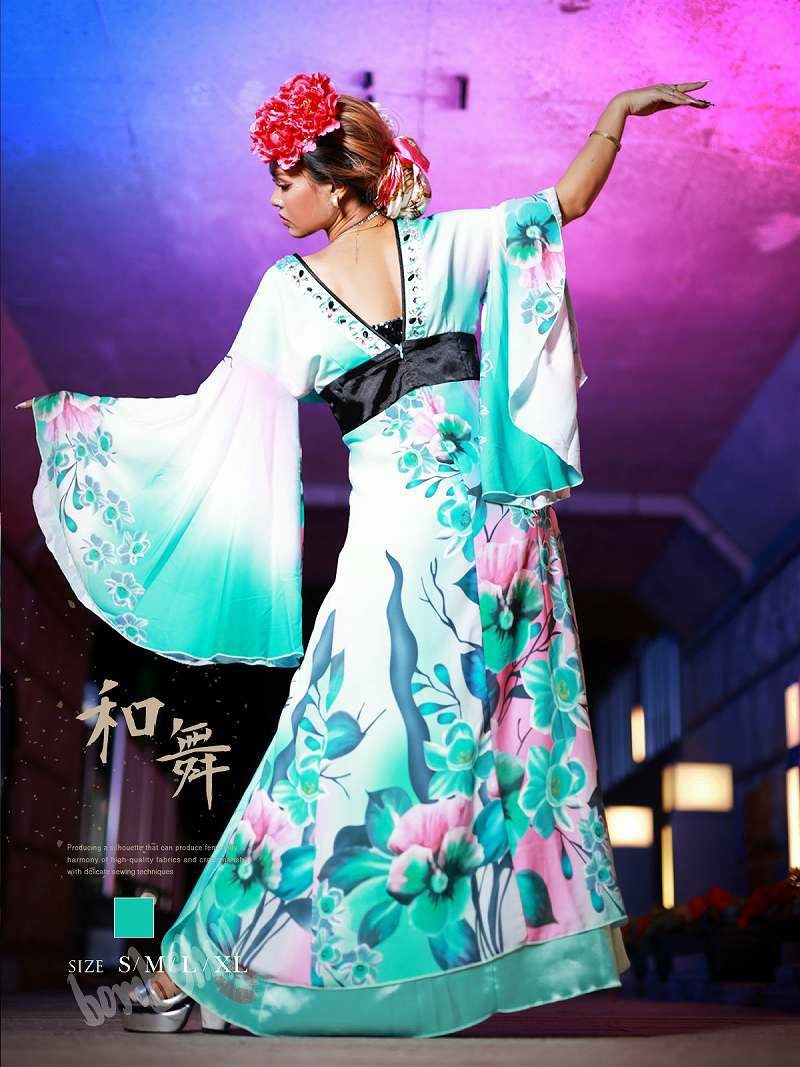 花魁遊女風大判花柄グラデーション和柄衣装 ダンス衣装【bombshell】(S