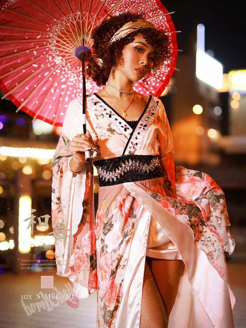 華やか花魁風シフォン着物ドレス ダンス衣装【bombshell】(S/M/L/XL