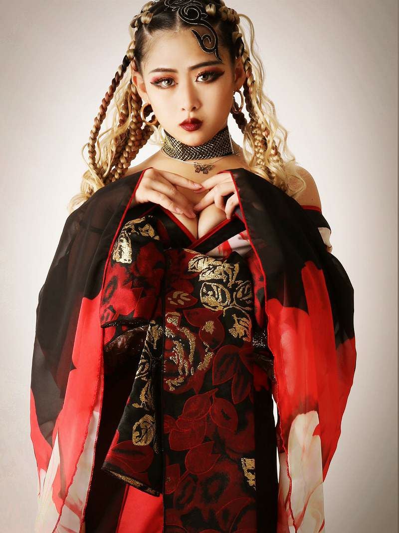 本格盛り帯！豪華大判妖艶花柄シフォングラデ和装着物衣装 ダンス衣装