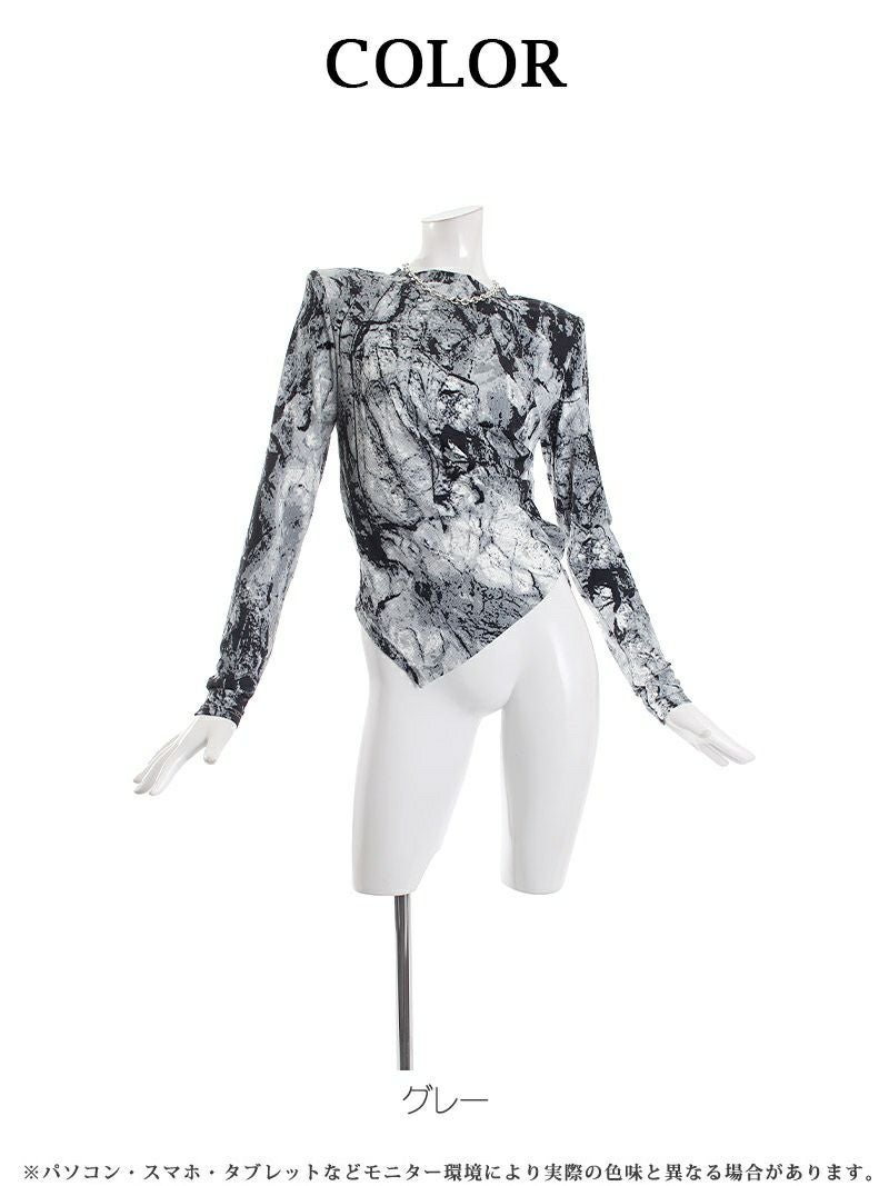 チェーンチョーカー付き！タイダイ柄長袖アシンメトリーカットソートップス【ダンス衣装通販bombshell/ボムシェル】