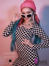 チェッカー柄カットアウト細リブニットタイトミニワンピース【ダンス衣装通販bombshell/ボムシェル】