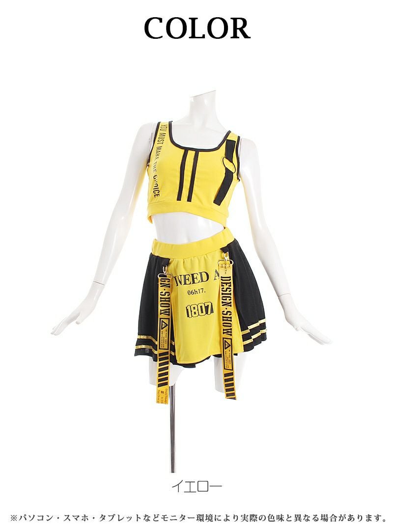 【訳ありアウトレット】豪華5点SET！お腹見せショート丈ビスチェ×バイカラーダブルラインプリーツスカートセットアップ【ダンス衣装通販bombshell/ボムシェル】