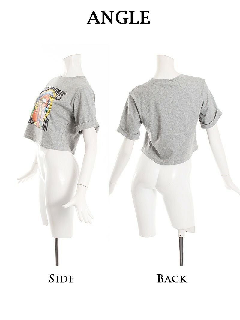 派手プリントへそ出し半袖ショート丈Tシャツ