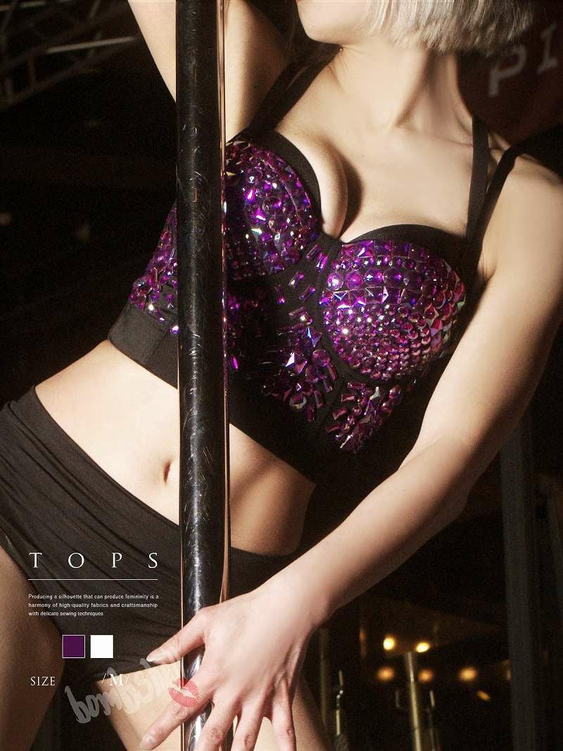 スタッズビジューストーンコルセット風ボンテージビスチェ