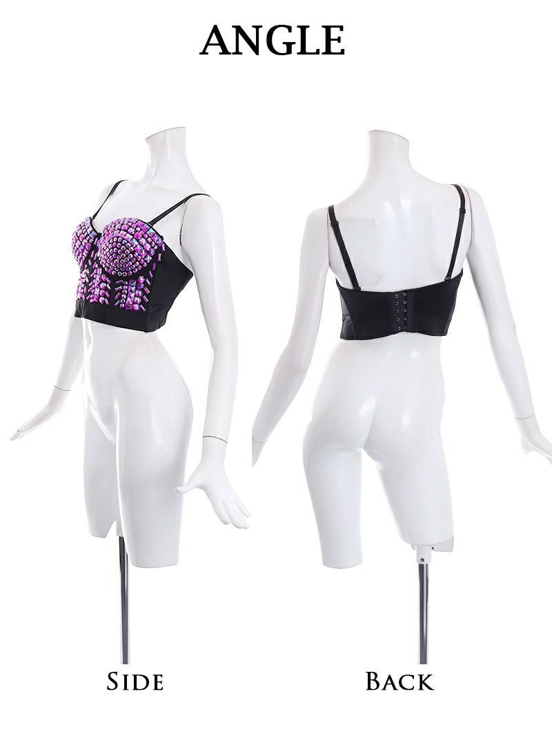 スタッズビジューストーンコルセット風ボンテージビスチェ