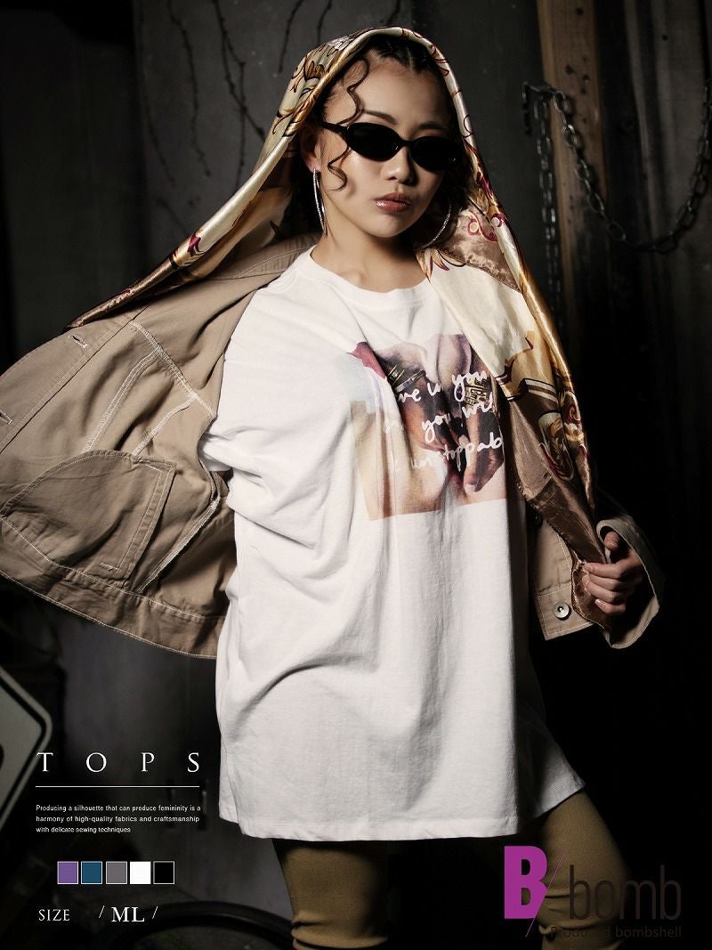 スリット入りフォトプリントビッグTシャツ