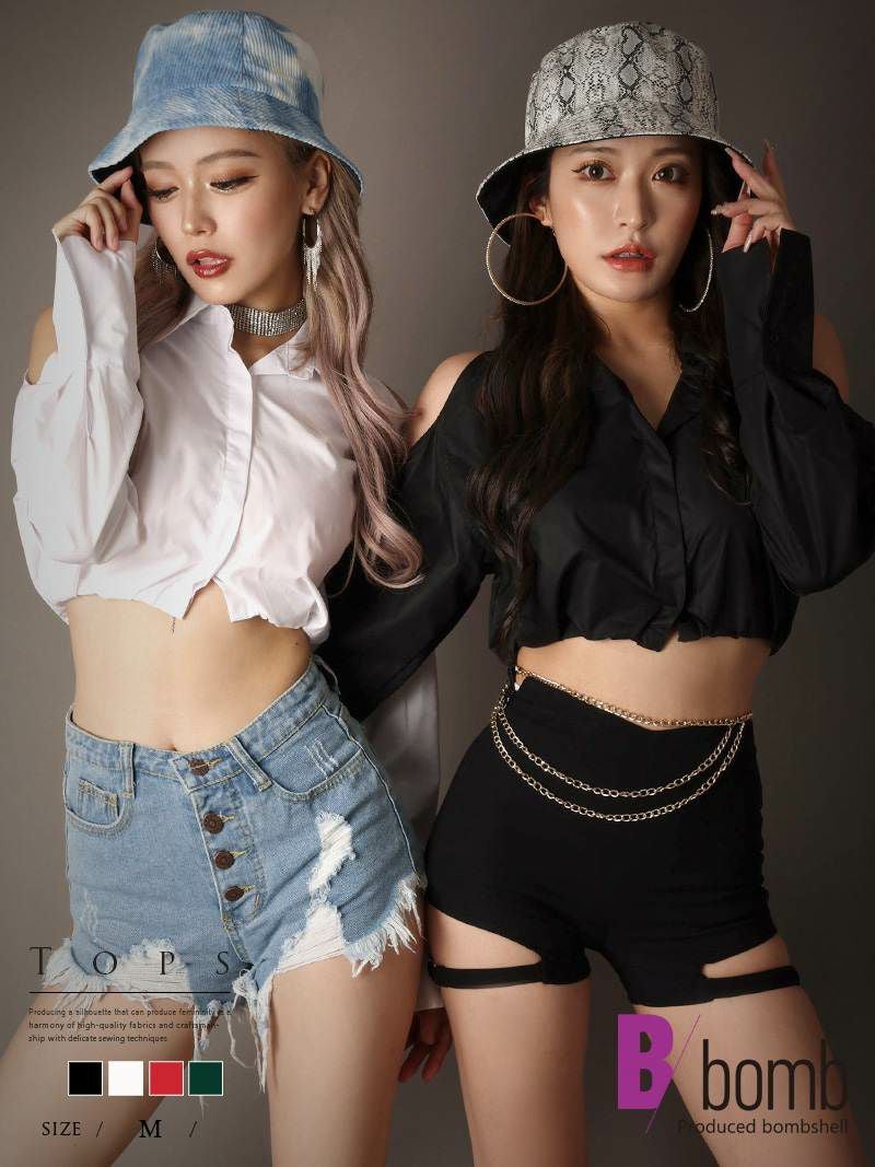 ショート丈無地シャツ