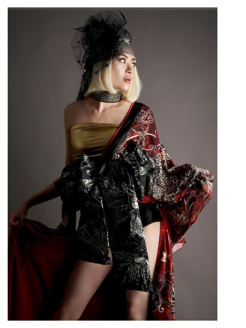 ボリューム盛り帯セクシー和柄衣装 ダンス衣装【bombshell】(S/M/L/XL