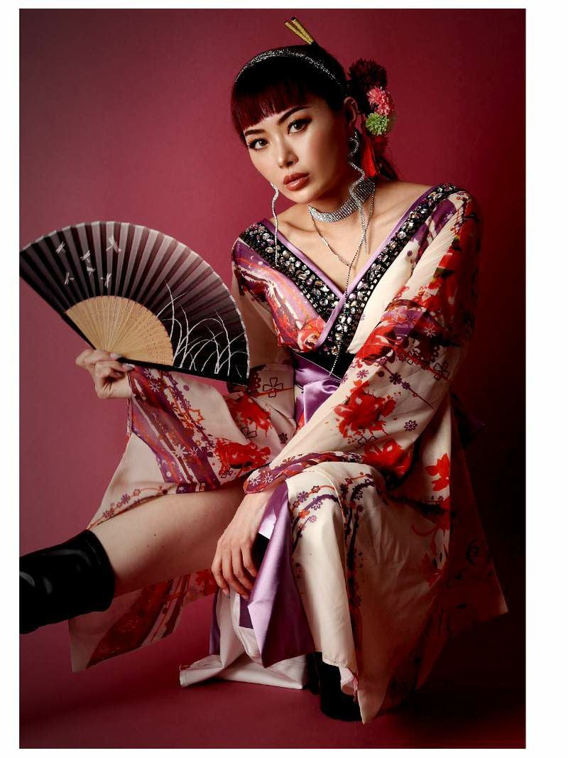 和装ダンス 華やか花魁風シフォン着物ドレス ダンス衣装【bombshell】(S/M/L/XL