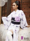 浴衣牡丹柄くすみカラー帯セットゆかた