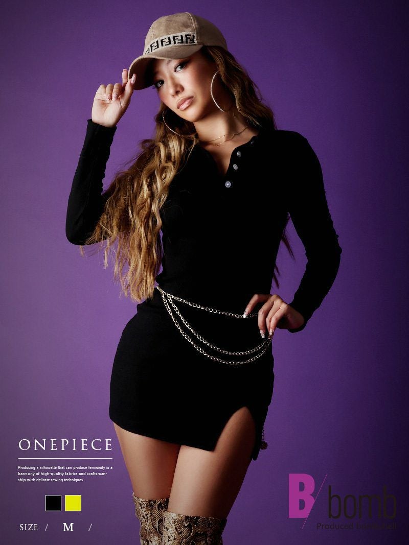 襟付きスーパーミニワンピース美脚