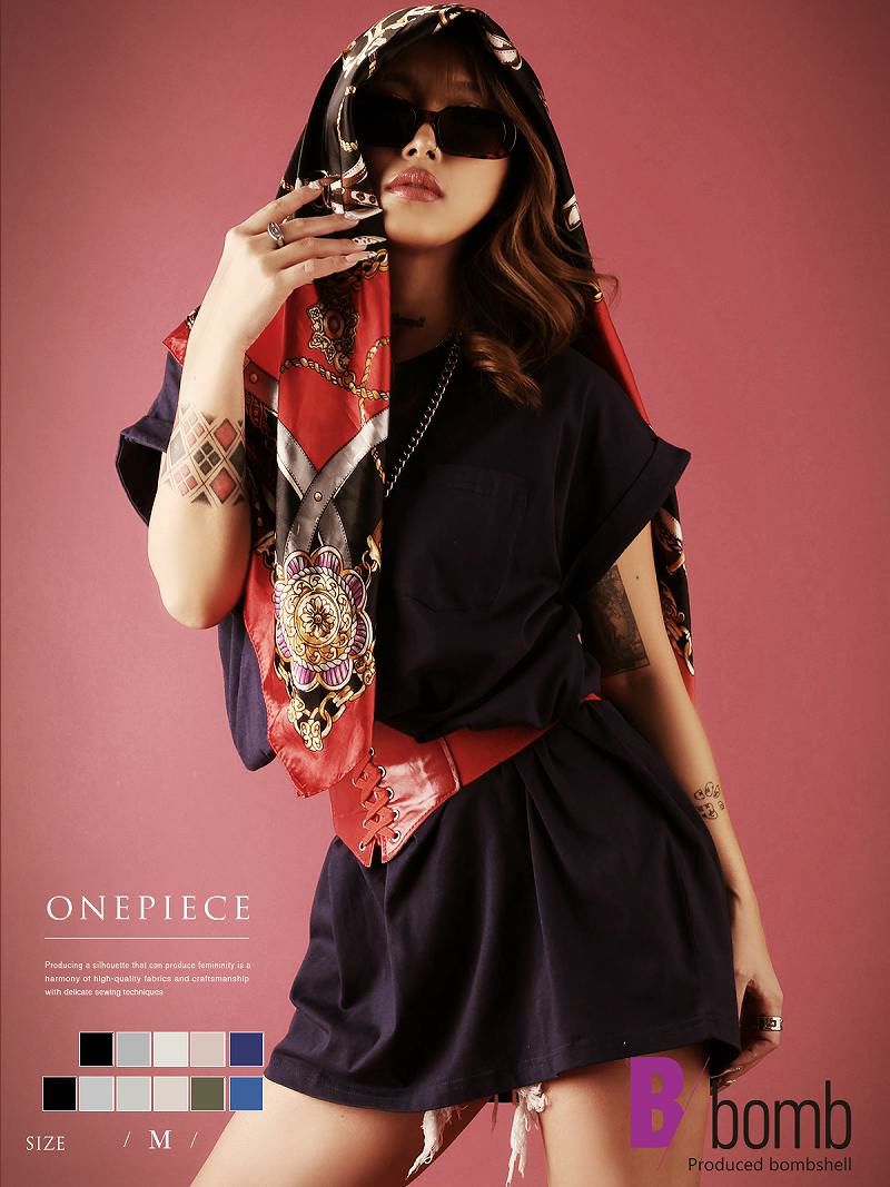 胸ポケット付きTシャツワンピース