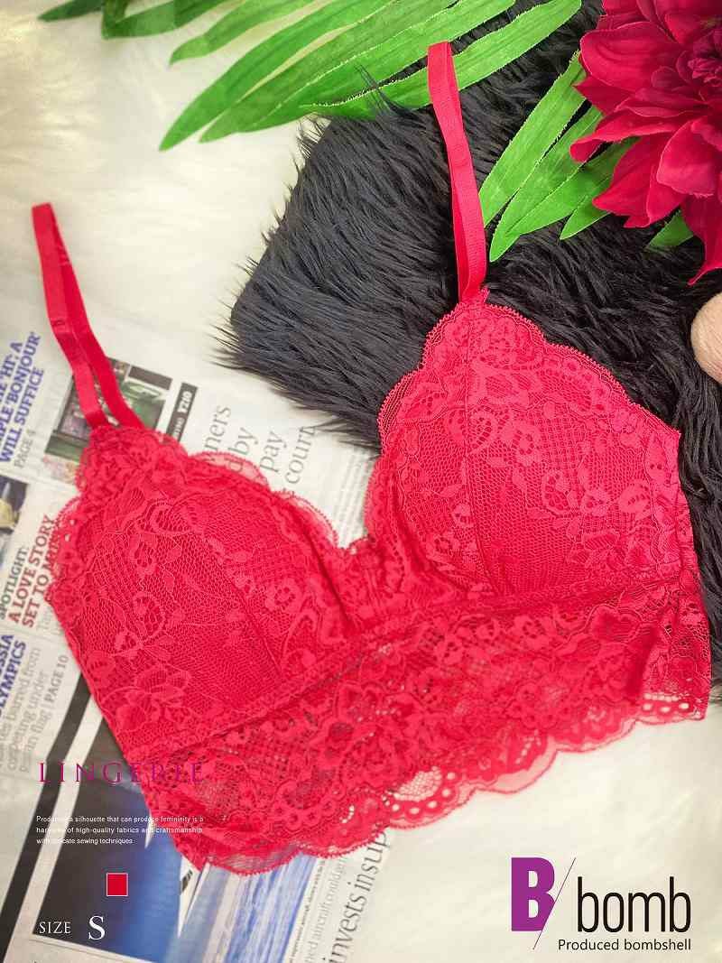 バット付きノンワイヤー総レースブラ