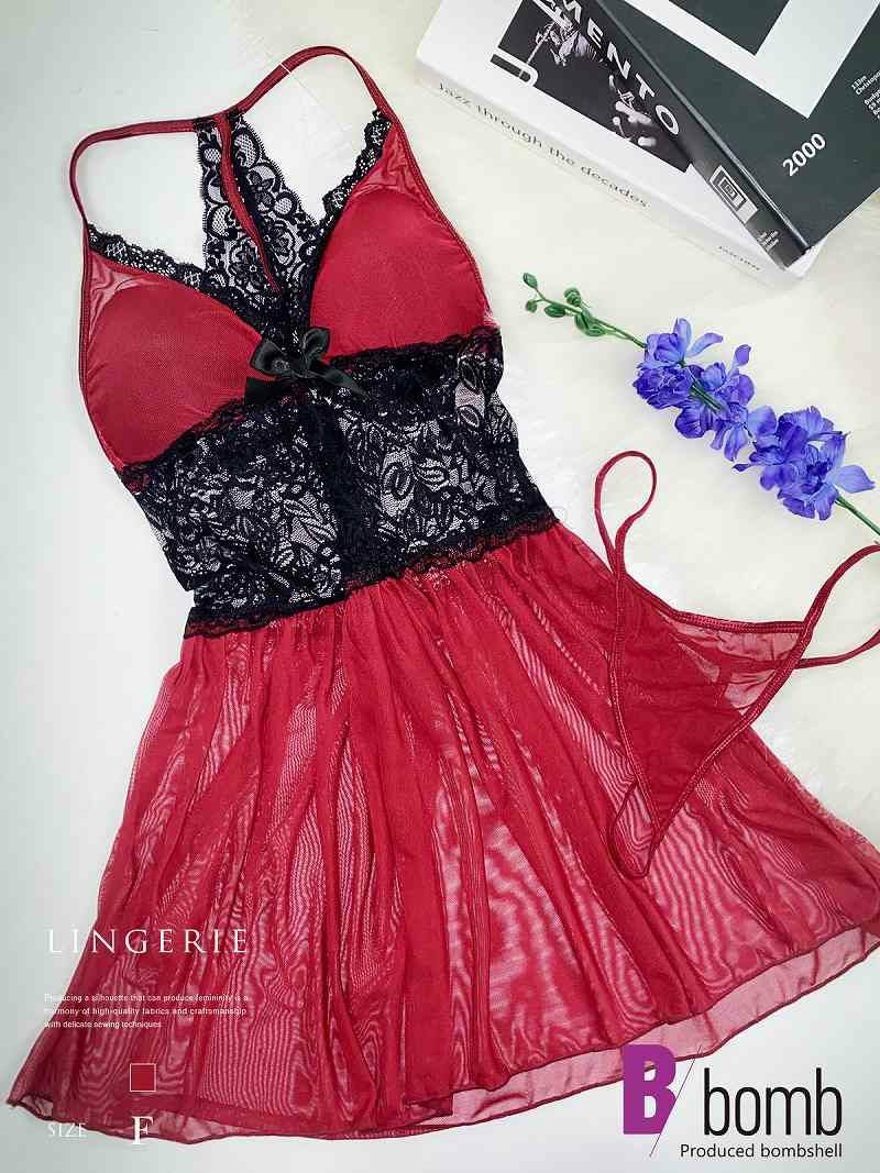 ブラックレースSexyホルターネックベビードール