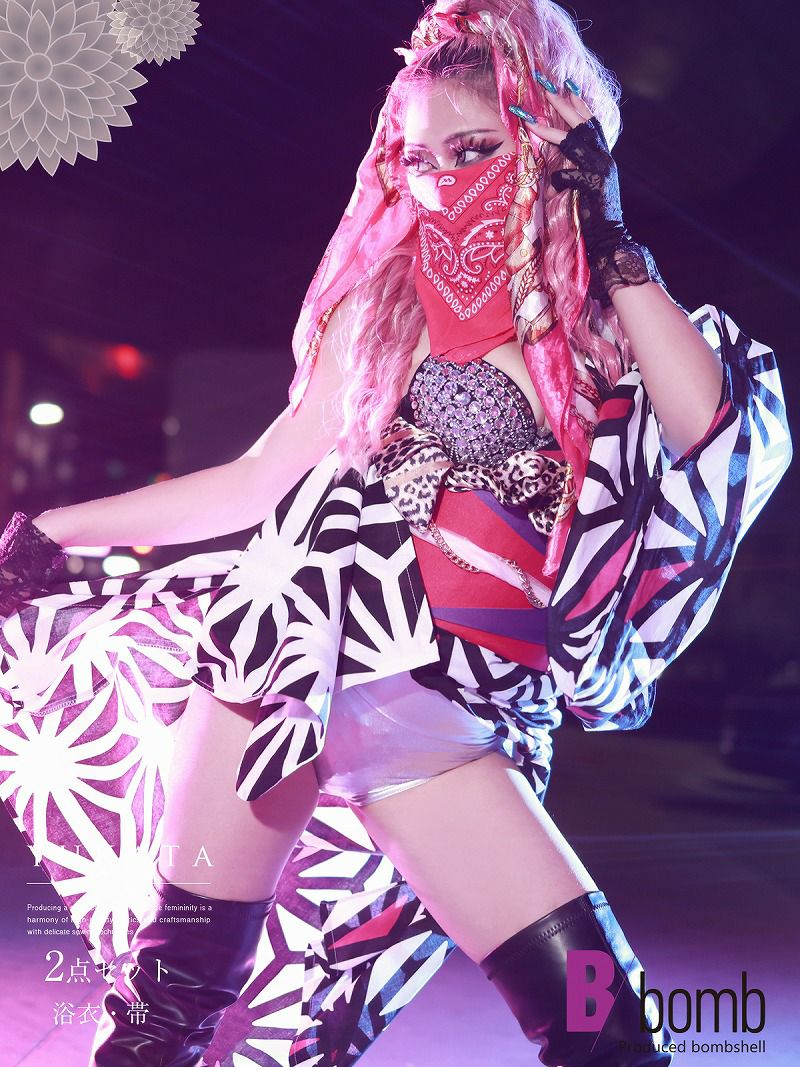 半身柄浴衣クール麻の葉柄２点セット帯付きゆかた