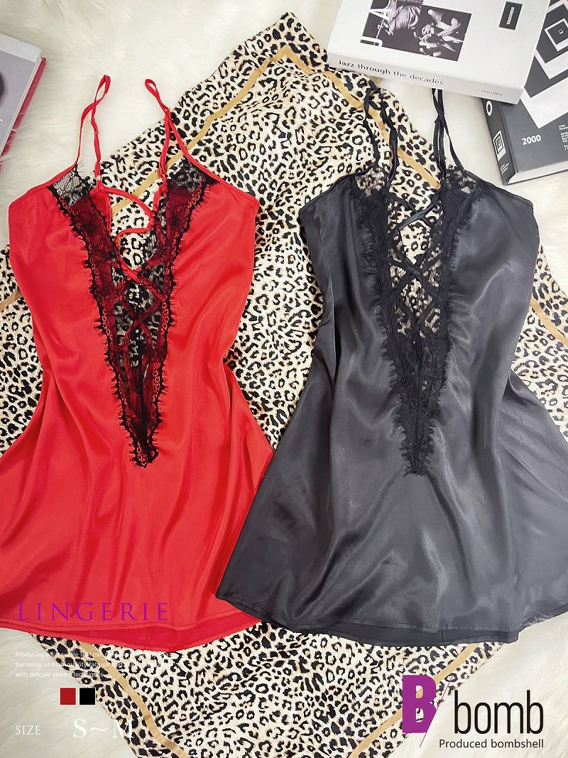 魅せ肌レースのセクシーベビードールキャミ