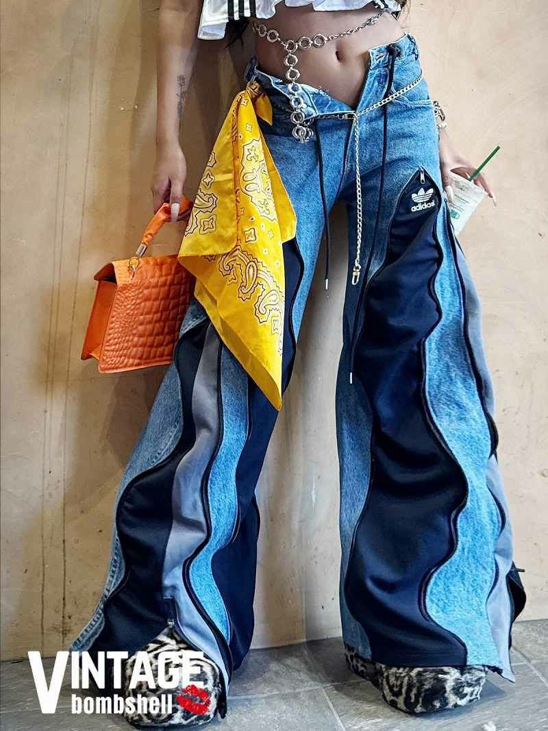 ブラック×チャコールadidas再構築バルーンワイドデニム【Bbヴィンテージ】