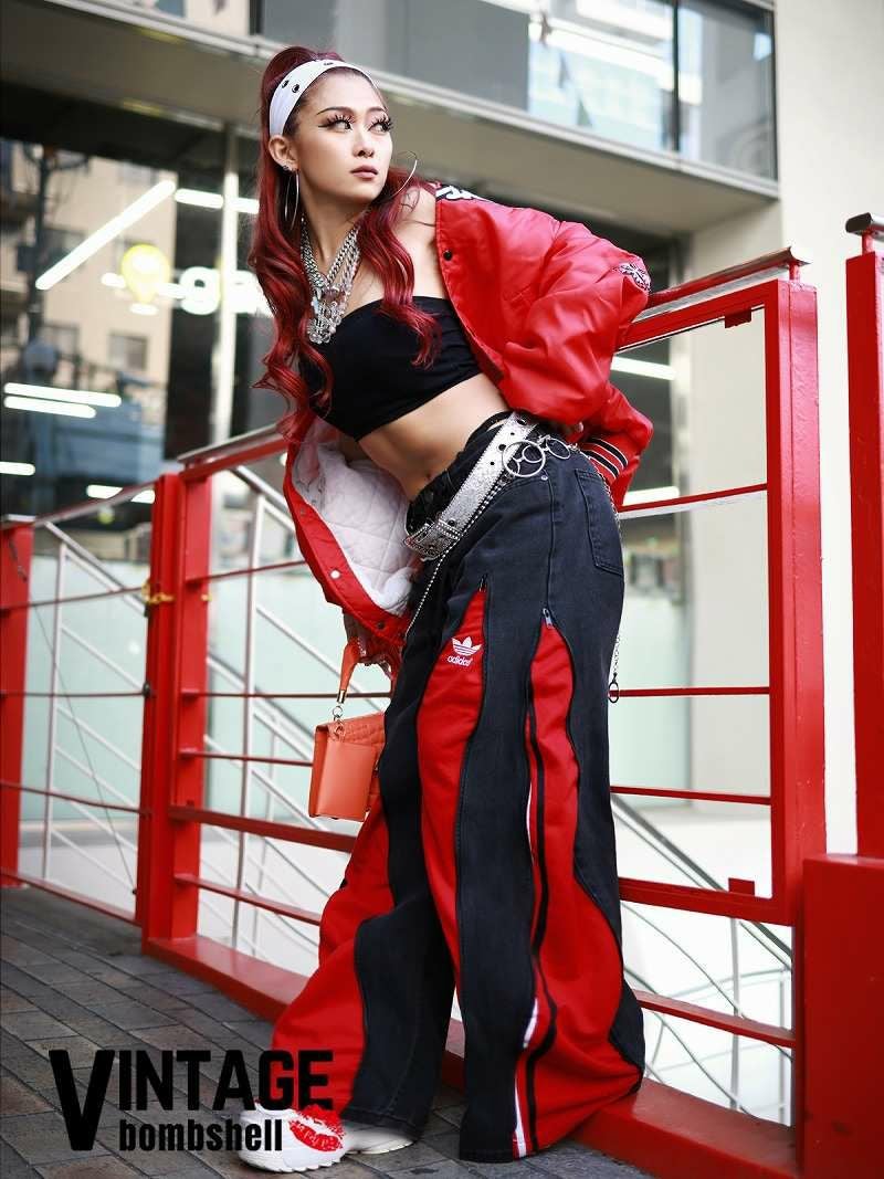 レッドadidasドッキング再構築バルーンワイドデニム【Bbヴィンテージ】