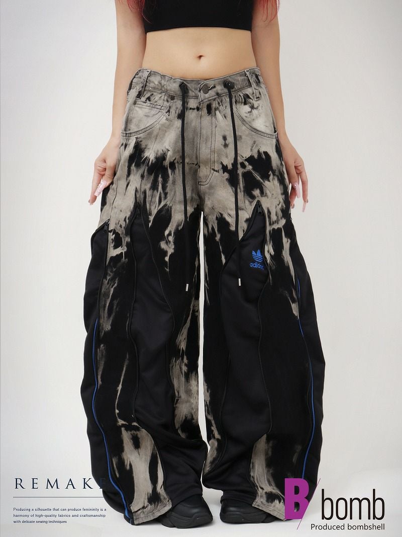 ブルーアディダスロゴリメイククラッシュデニムバギーパンツ【Bbヴィンテージ】