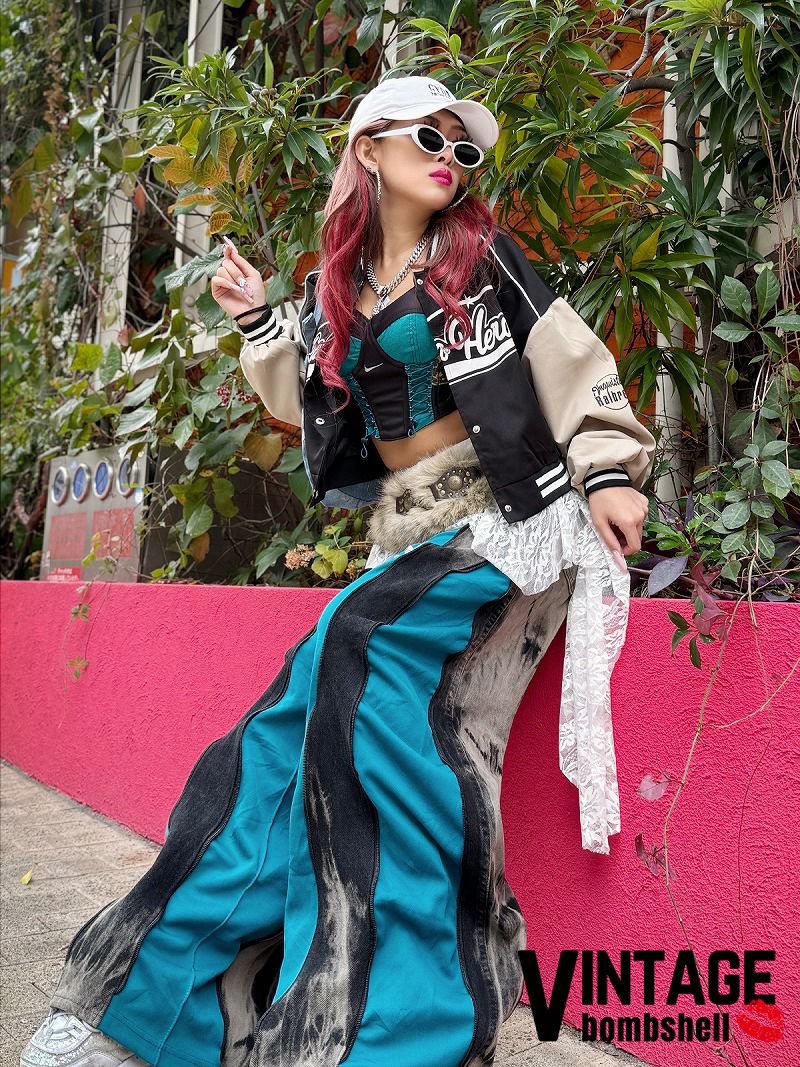 ターコイズウェーブadidas×タイダイ再構築ワイドフレアパンツ【Bbヴィンテージ】