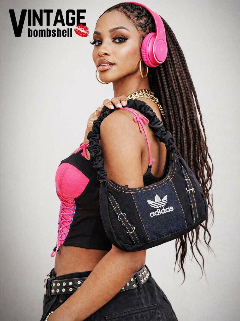 adidasロゴ×再構築デニム2WAYギャザーリメイクバッグ【Bbヴィンテージ】