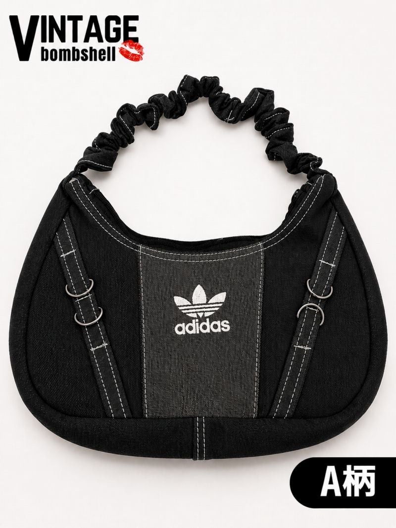 adidasロゴ×再構築デニム2WAYギャザーリメイクバッグ【Bbヴィンテージ