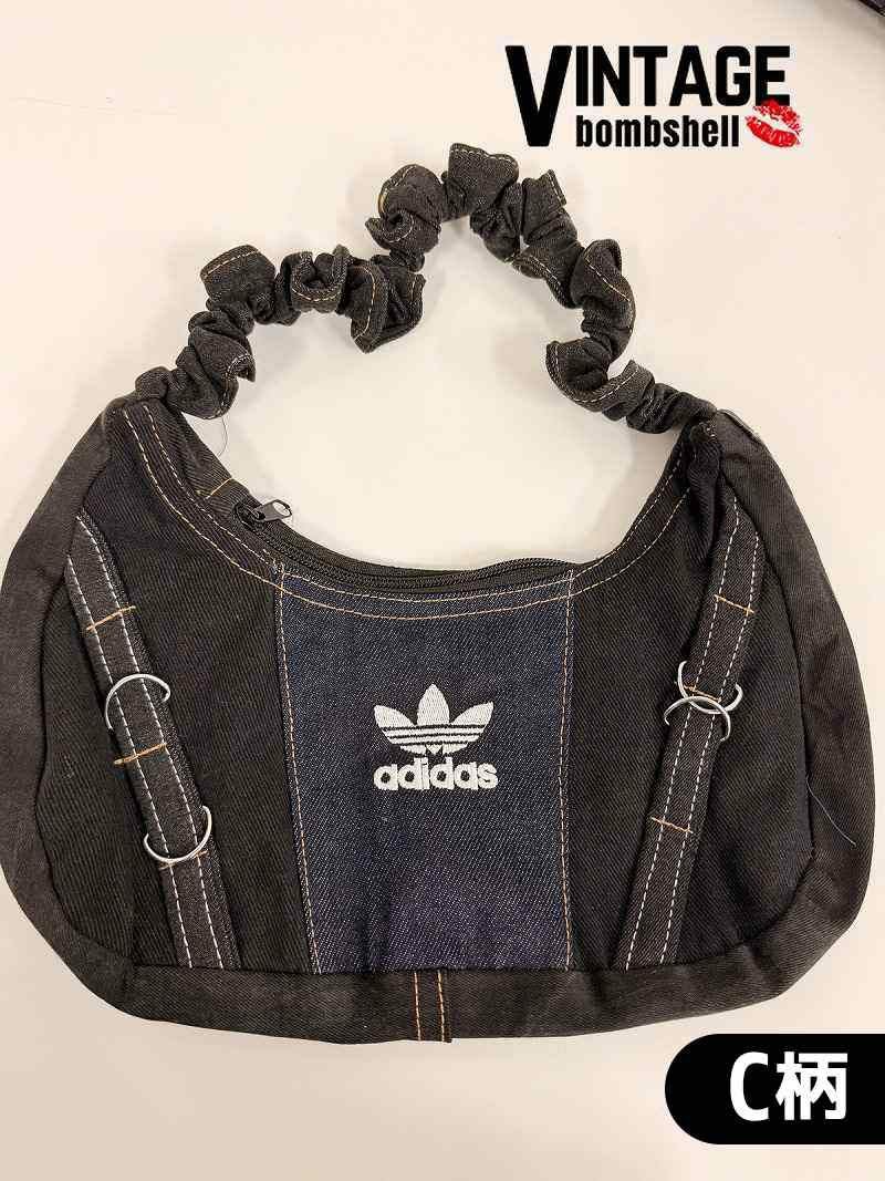 adidasロゴ×再構築デニム2WAYギャザーリメイクバッグ【Bbヴィンテージ