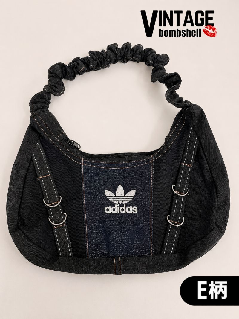adidasロゴ×再構築デニム2WAYギャザーリメイクバッグ【Bbヴィンテージ