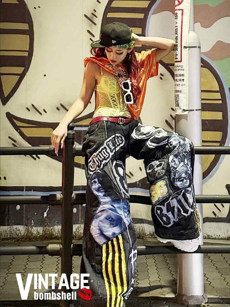 HIPHOPレジェンド×adidas再構築グラフィックワイドデニム【Bbヴィンテージ】