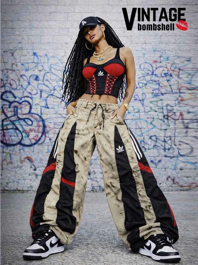 タイダイデニム×adidasレッドライン4ジッパー再構築ワイドパンツ【Bbヴィンテージ】