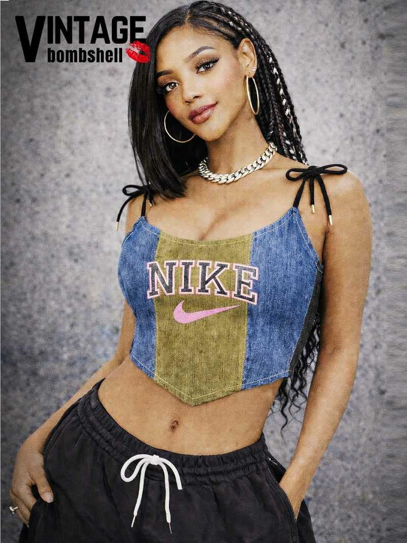 NIKEロゴ再構築デニム切替リメイクビスチェ【Bbヴィンテージ】