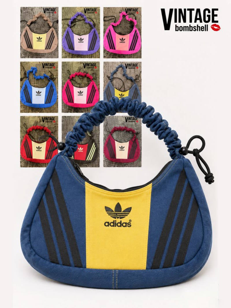 adidasロゴ×再構築デニム2WAYギャザーリメイクバッグ【Bbヴィンテージ