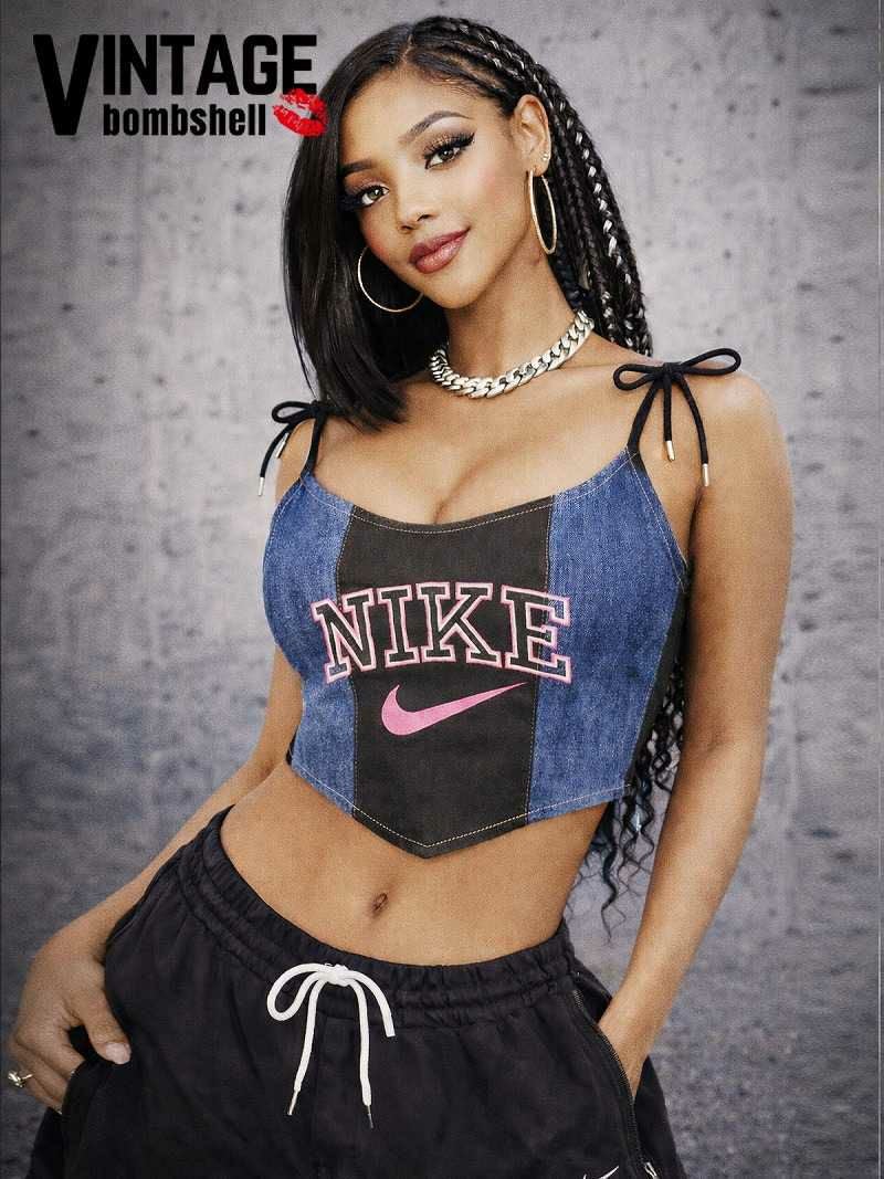 NIKEロゴ×ブラック切替リメイクデニムビスチェキャミ【Bbヴィンテージ】