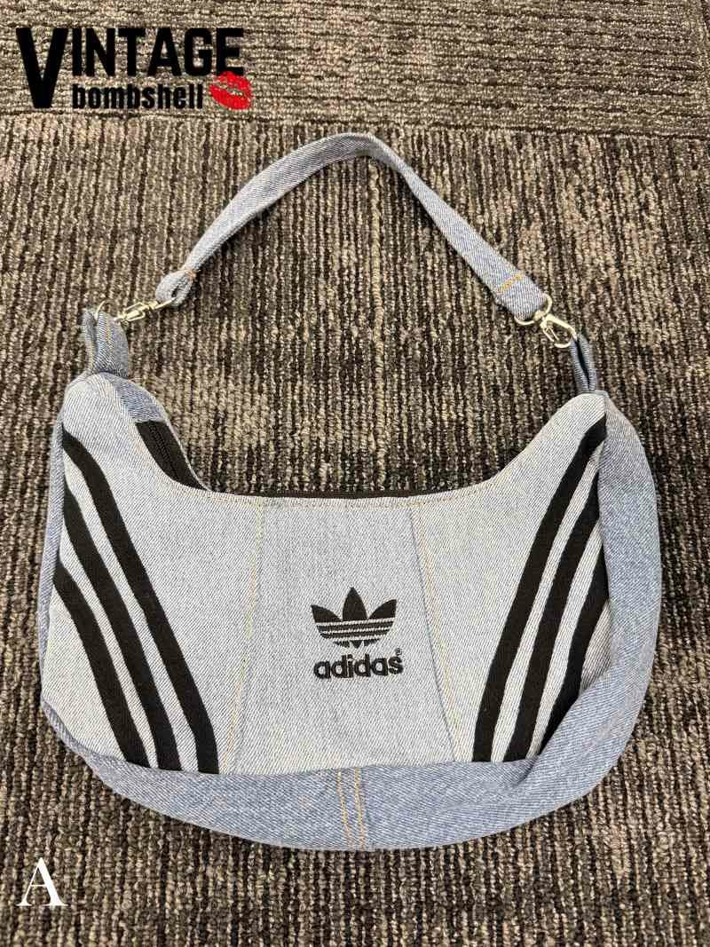 adidasロゴ×再構築デニム・シンプルショルダーリメイクバッグ【Bb