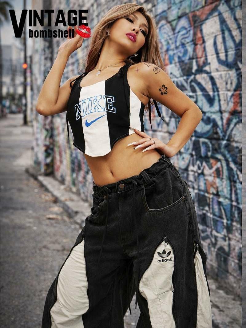 NIKEロゴ×バックレースアップ再構築モノトーンビスチェ【Bbヴィンテージ】