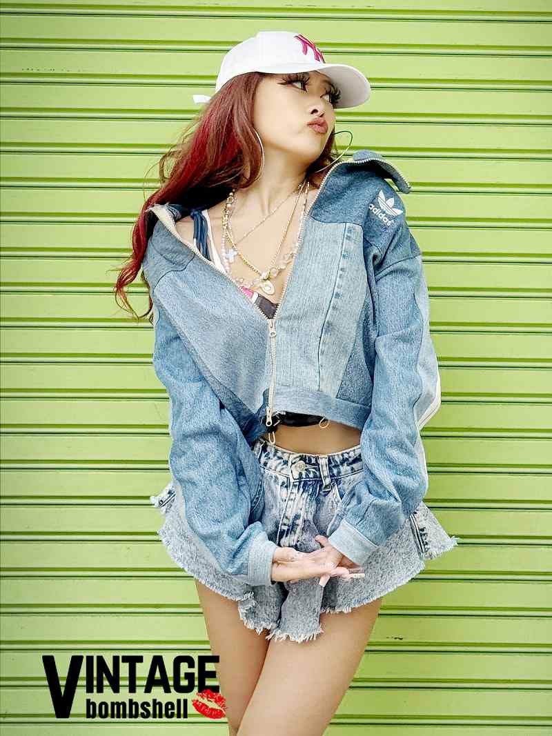 adidasリメイク・パッチワーク再構築デニムGジャン【Bbヴィンテージ】