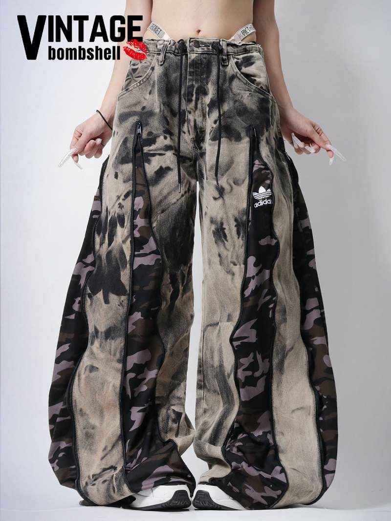 カモフラadidas×ケミカル再構築4ジッパーワイドパンツ【Bbヴィンテージ】