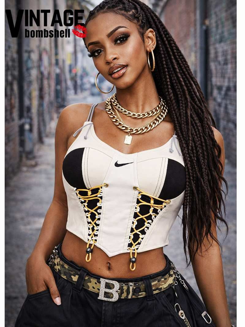 モノトーンNIKE×イエロー紐リメイクレースアップビスチェ【Bbヴィンテージ】