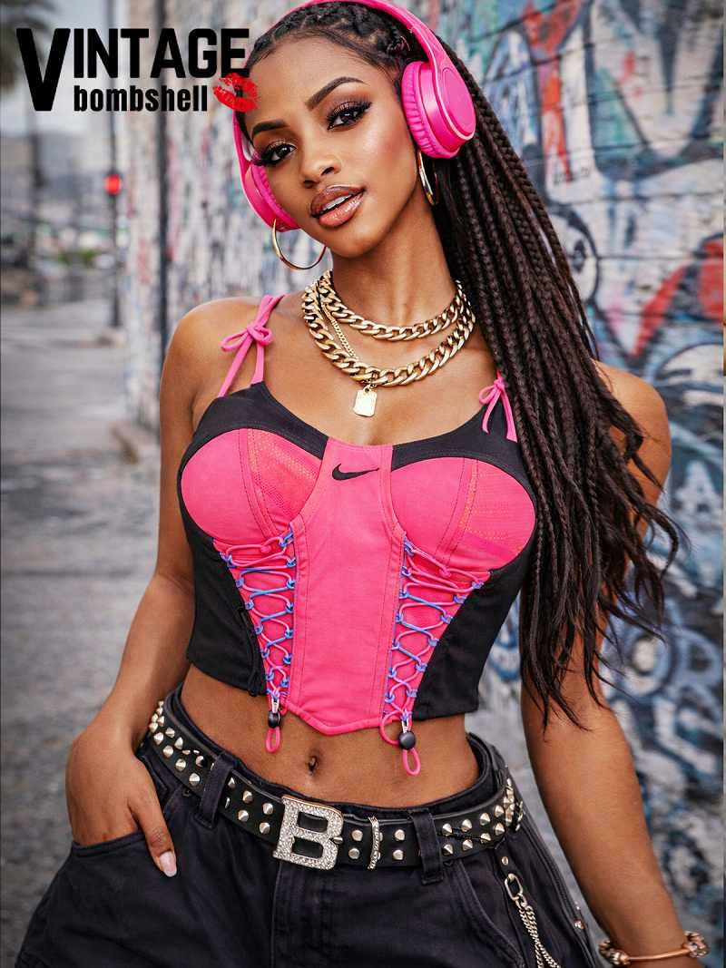 NIKEピンク×ブラックドッキング再構築リメイクビスチェ【Bbヴィンテージ】