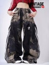 タイダイデニム×adidasブラックジャージ再構築4ジップワイドパンツ【Bbヴィンテージ】