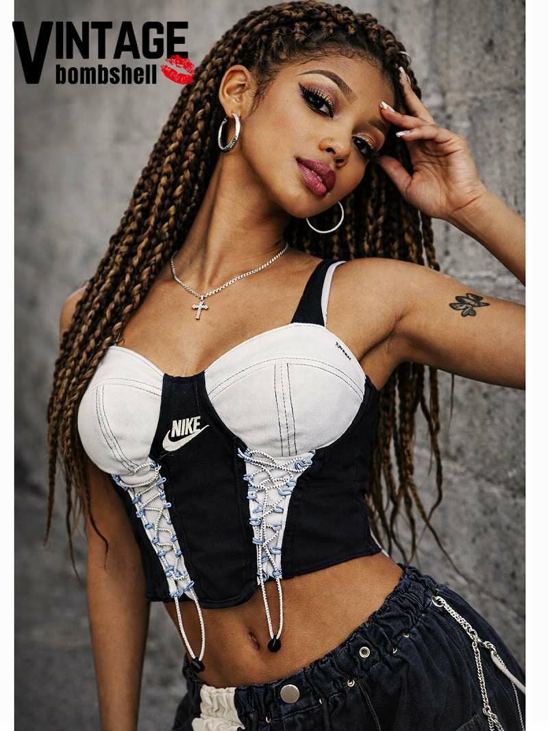 NIKEホワイト×ブラック再構築スピンドルリメイクビスチェ【Bbヴィンテージ】