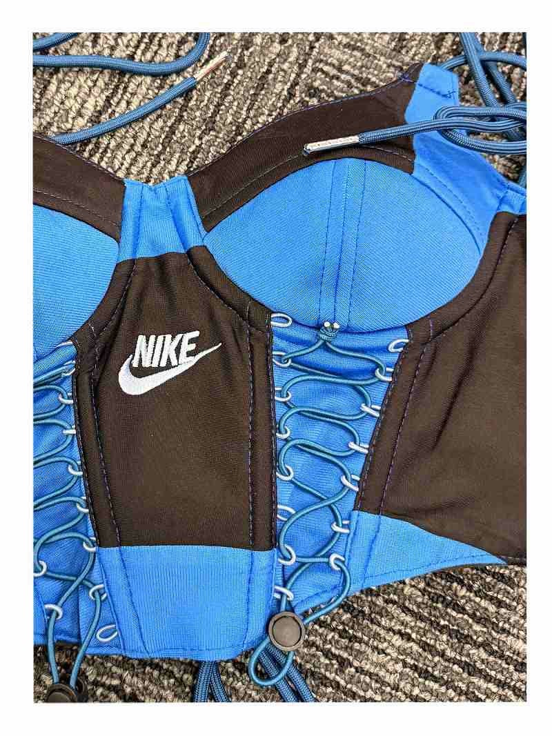 ブルー×ブラックNIKEジャージ再構築リメイクビスチェコルセット【Bb
