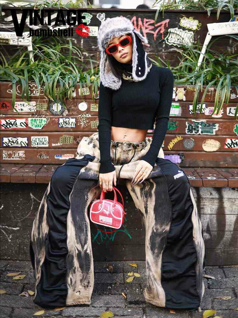adidasリメイク4ジッパーケミカルウォッシュワイドパンツ【Bb