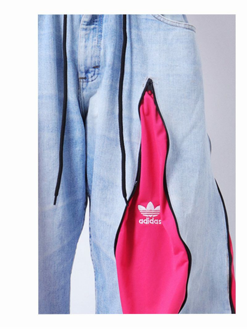 ビビッドピンクadidasドッキング再構築ワイドデニムパンツ【Bb