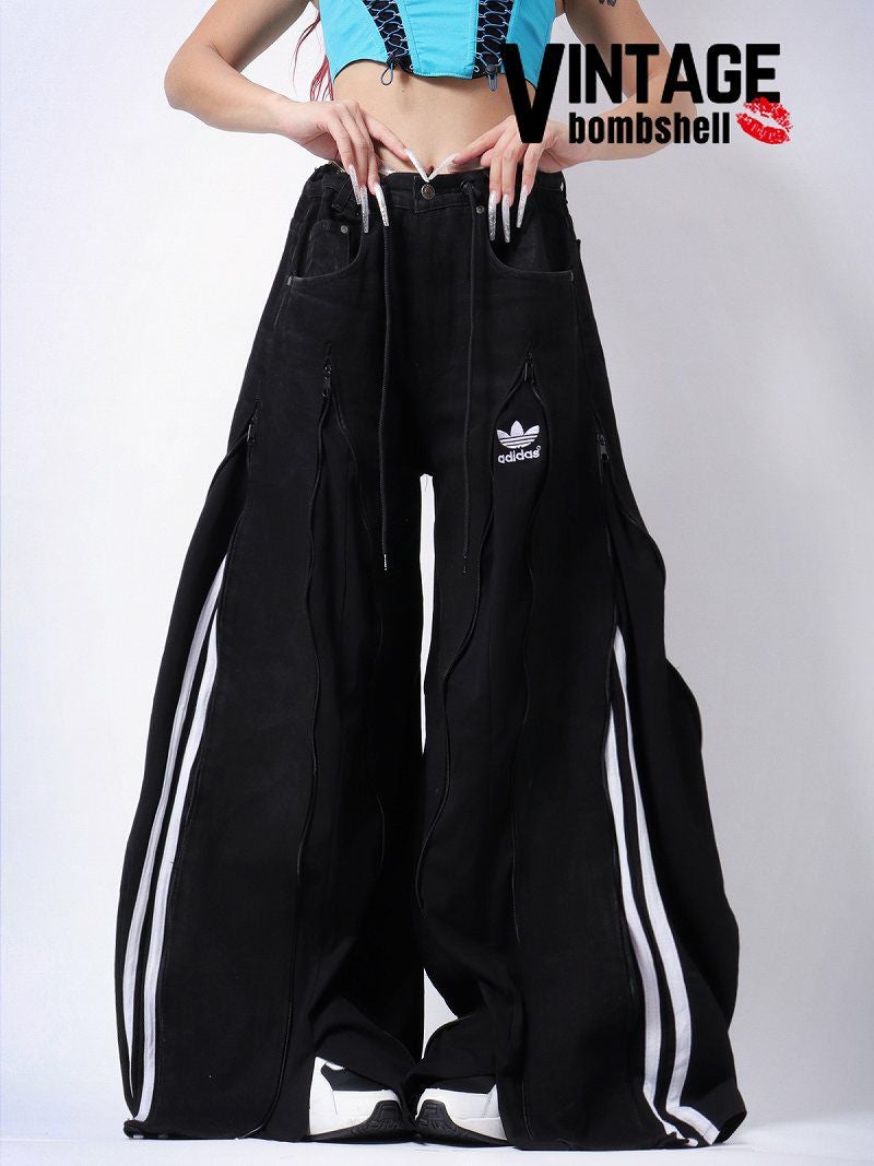 再構築4ジッパーワイドパンツadidas 古着リメイク カーキ101183 再構築4ジッパーワイドパンツadidas 古着リメイク カーキ101183 【公式