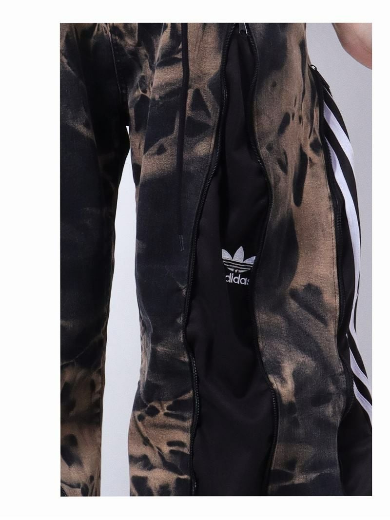 adidasリメイク4ジッパーケミカルウォッシュワイドパンツ【Bb