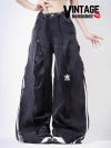 アディダスロゴ×4ジッパー再構築ブラックデニムワイドパンツ【Bbヴィンテージ】