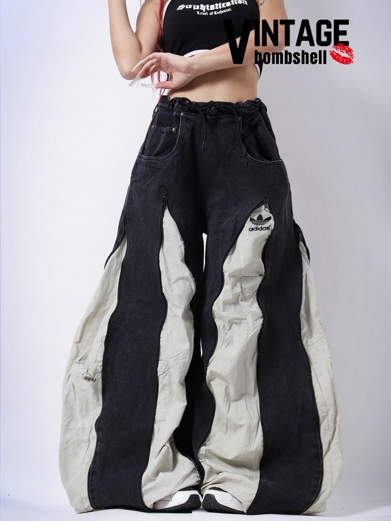 渋淡アップルグリーン×アディダス再構築ワイドリメイクデニム【Bbヴィンテージ】